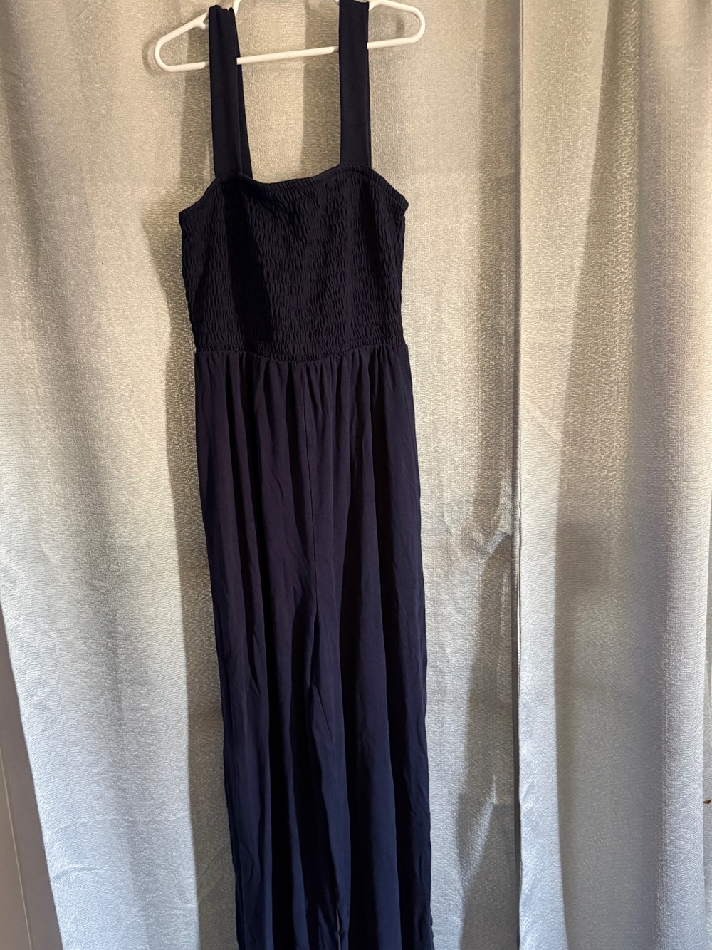 Smocked Black Wide-Leg Jumpsuit with Wide Straps